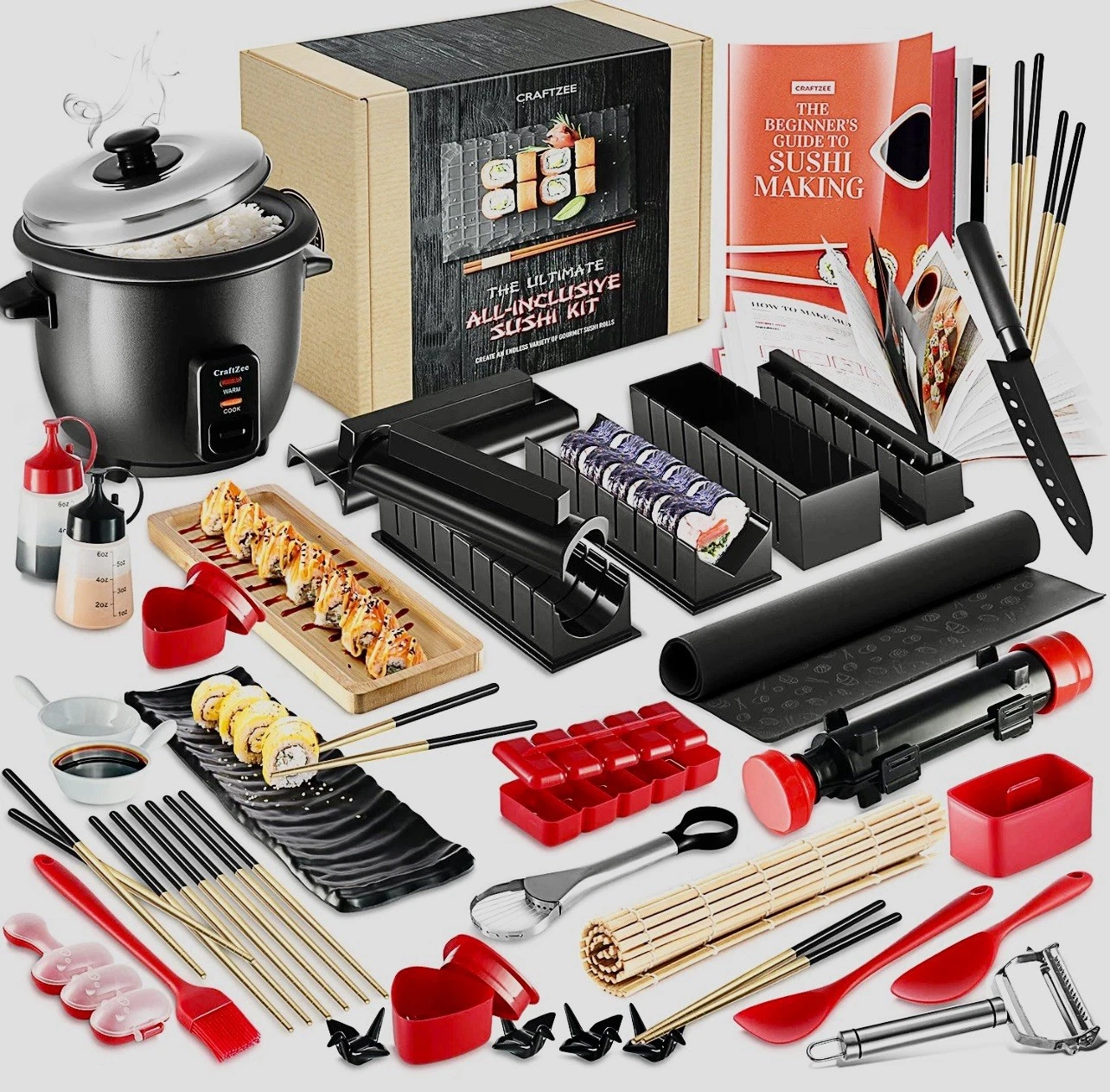 Sushi Making 40+ pc Kit – Sushi Maker, Rice Cooker, Nigiri, Musubi, Rolling Mat
Opens in a new windo