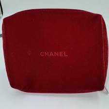 Authentic Chanel Red Velvet Cosmetic Beauty Pouch READ
