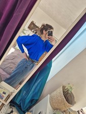 Vintage Droopy and Browns Electric Blue Silk Shirt Mutton Sleeve