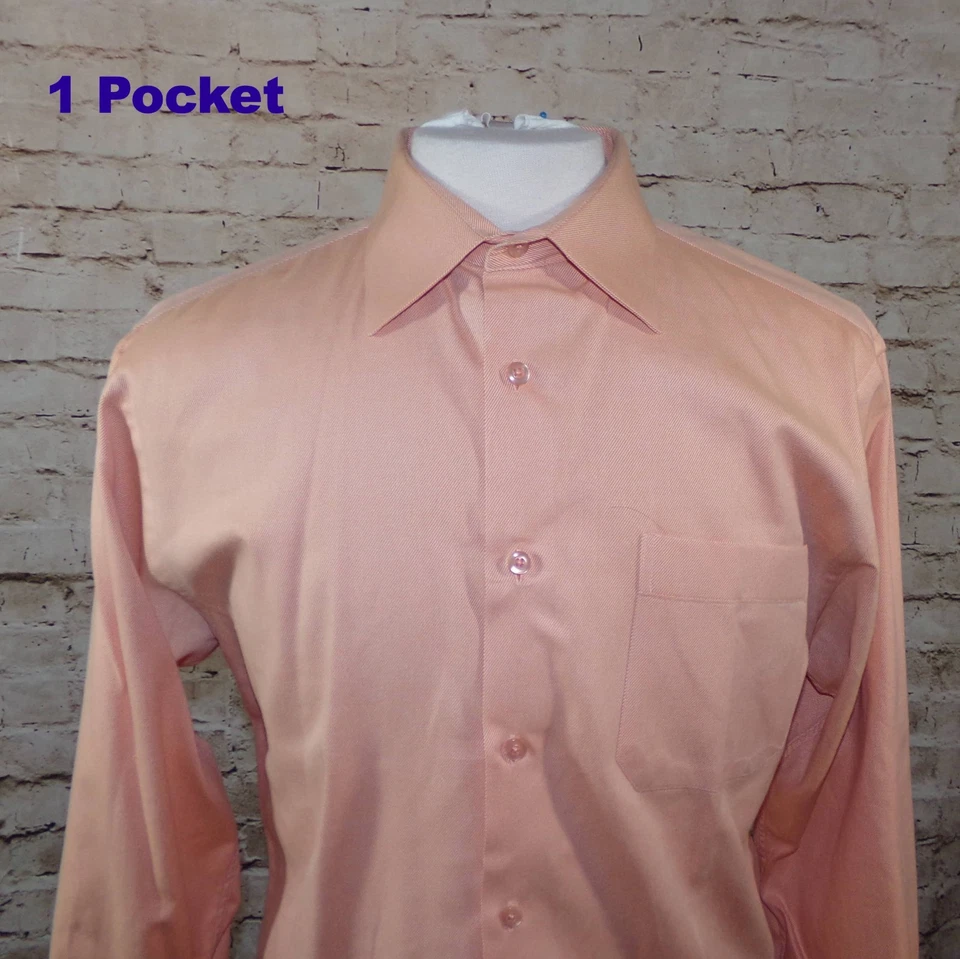 Bachrach Men's Dress Shirt Long Sleeve 15.5-32/33 Peach Cotton French Cuffs - Image 3 of 4