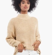 ABLE Rose Oversized Organic GOTS Cotton Tunic Mock Sweater In Tan Sz S $148