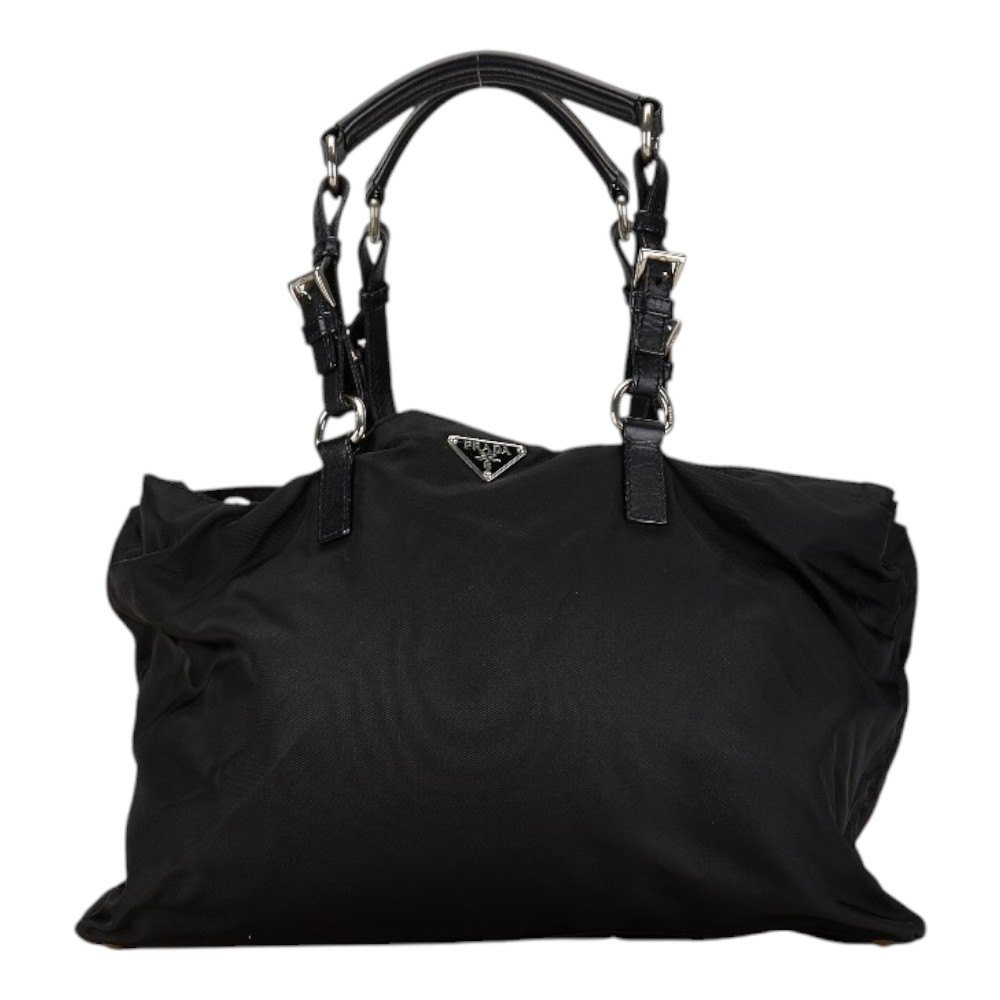 Prada Black Nylon Handbag with Triangle Logo Plate for Women