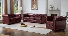CHESTERFIELD OX RED FAUX LEATHER SOFA SET SUITES SETTEE  3 2 1 SEATER 