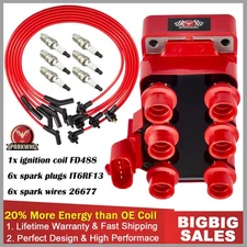 FD488 Ignition Coil & Spark Plugs & Wire For 1998-00 Ford F-150 E-150 E-250 4.2L