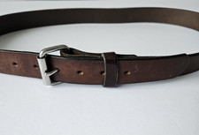Handcrafted Made in USA 48" Dark Brown Leather Belt Silver tone Hrdwr 1.5" wide