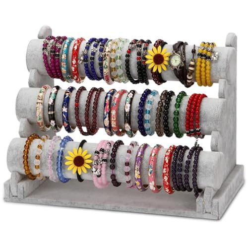 Armbandhalter mit 3 Ebenen Ständer, grau Samt abnehmbarer Aufsteller - Bild 1 von 7