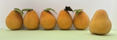 Vintage Sugared Beaded Yellow Pears Faux Fruit  - Set Of 6