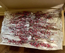 Lot Of 12 Vickerman Christmas Red Burgundy Mixed Berry Branch Sprays 34” Long