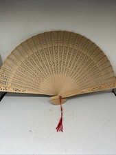 Asian Folding Hand Fan Bamboo Original Wooden Carved fit Wedding holidays 12