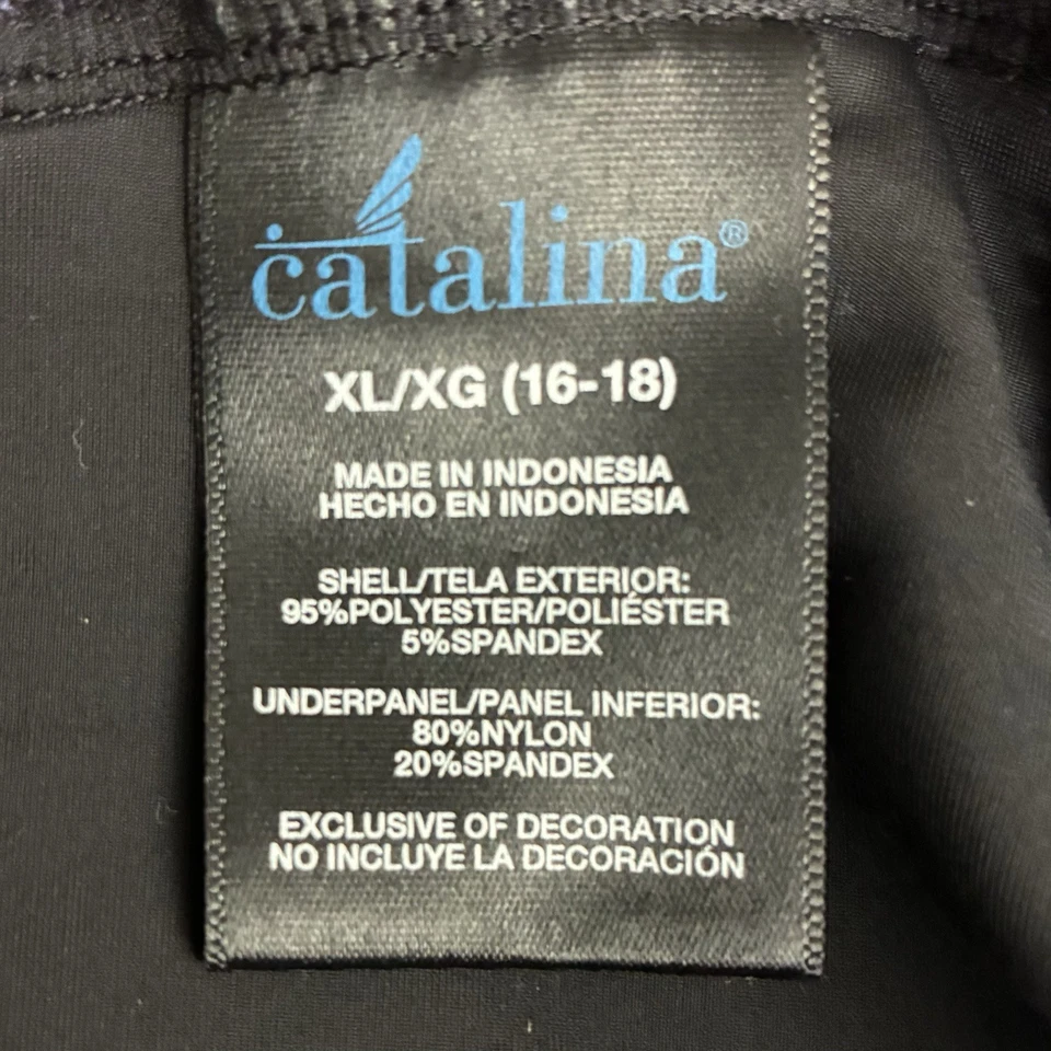 Catalina 女式 XL (16-18) 游泳裙黑色蓝色交叉背面连体衣 — 第 4/4 张图片