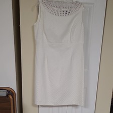 Tahari ASL White Weave Detail Sleeveless Knee Length Dress Sz L