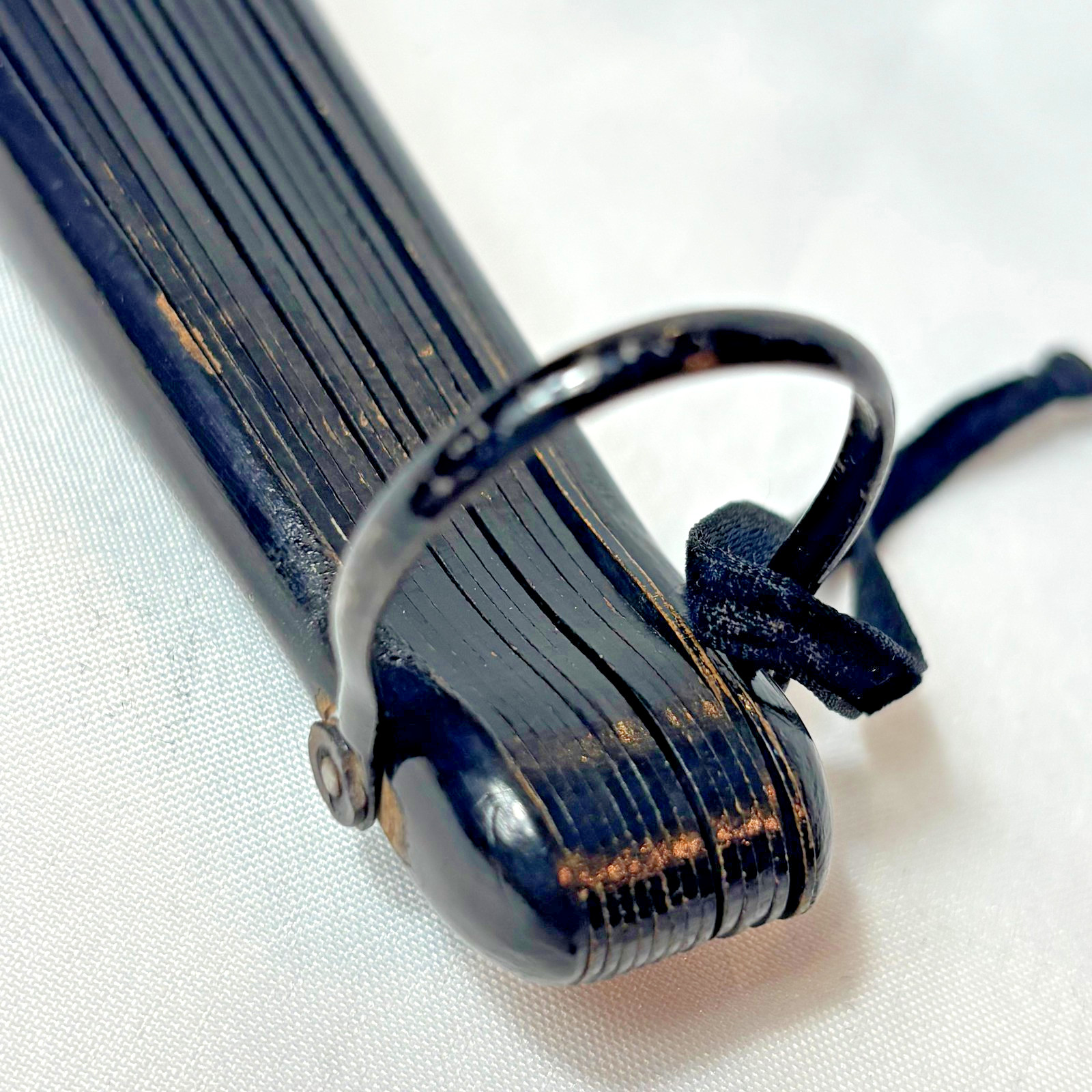 Victorian Mourning Fan Folding Black Satin Painted Flowers & Foliage Black Wood