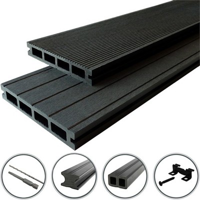 WPC Terrassendielen Komplettbausatz Anthrazit Hohl Garten 25mm 16 - 72 m²