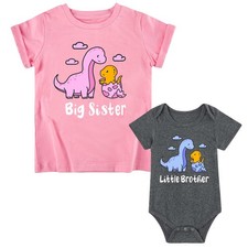 Big Sister Little Brother Outfit Matching Shirts for Girls Baby Boy Newborn G...