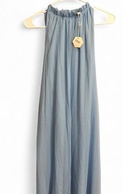 NWT PinkBlush Ellie Sky Blue Pleated Halter Chiffon Maxi Dress XL Maternity