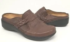 🤎 Easy Spirit Brown Leather Slip On Comfort Mules Shoes Braided Sz 7 M 🤎