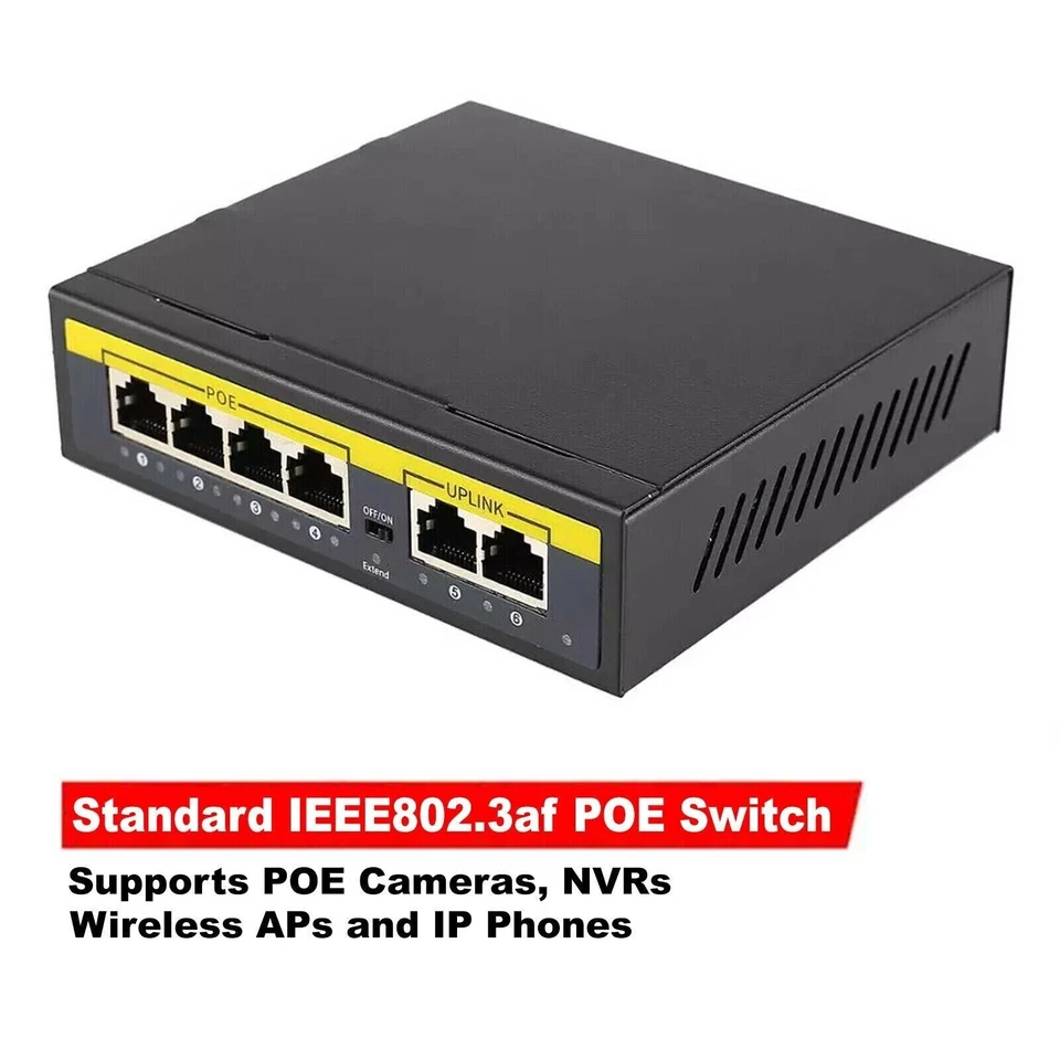 4 CH Port POE Network Ethernet Switch HUB for IP Cameras Power Over Ethernet NVR - Image 2 of 4