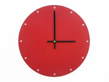 Glitter Red Circle Wall Clock / Shiny Minimalist Metal Art / Industrial Modern