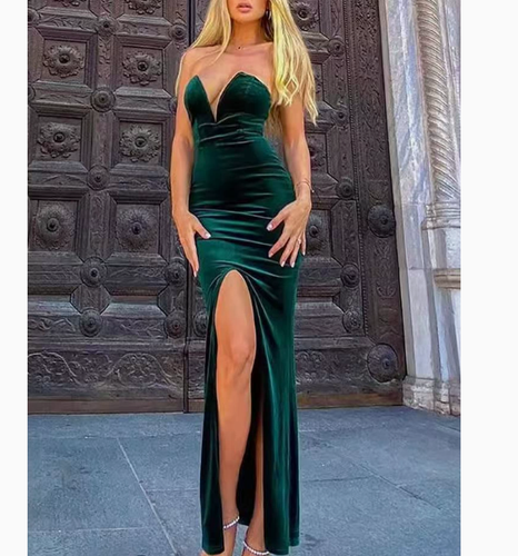 Sexy deep V Long-sleeved One-piece High Waist Bag Hip Skirt