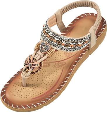 Aomigoct Sandals Women Flat Shoe Dressy Summer Bohemian T-Strap Fipflop~9-9.5/40