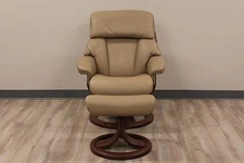Fjords Alfa Small Recliner and Ottoman in AstroLine Tan with Chocolate Base