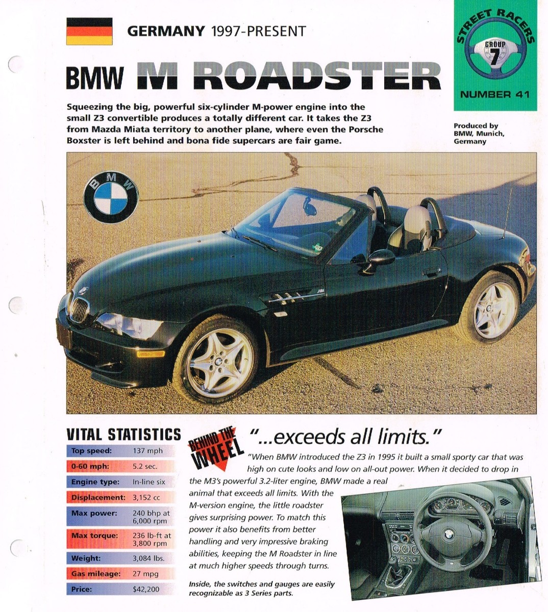 1997/1998 BMW M (Z3) ROADSTER SPEC SHEET/Brochure | eBay
