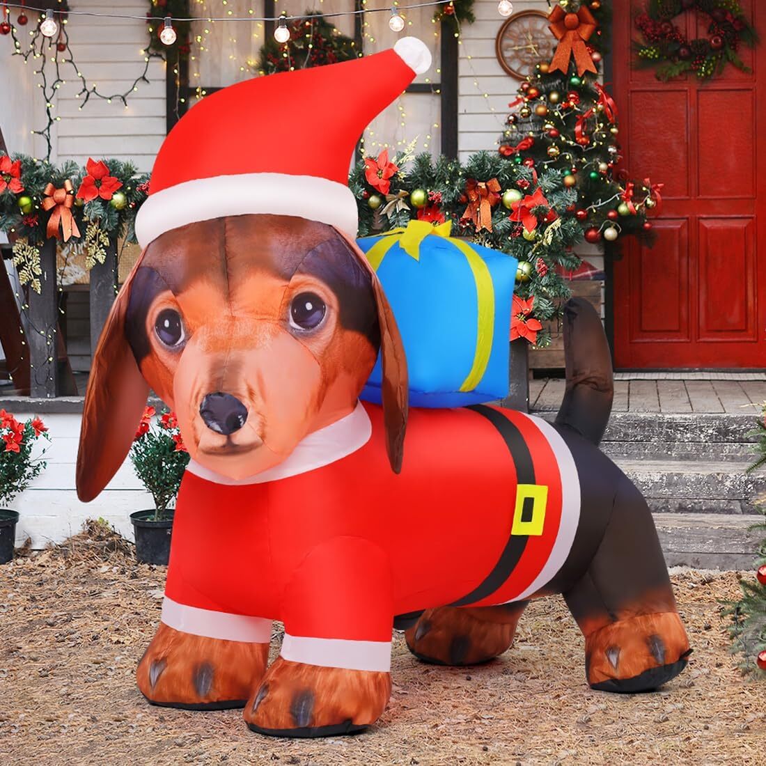 4 Ft Christmas Inflatable Dog Outdoor Decorations Blow up Yard