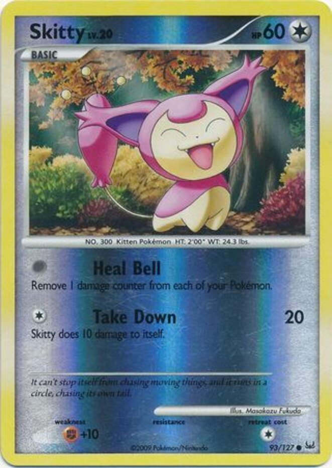Heavily Played, English Pokemon Reverse Holo Skitty - 93/127 - Common - Reverse 