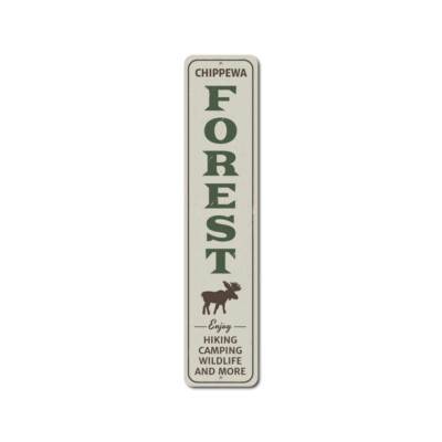 Forest Vertical Sign, Personalized Enjoy Hiking Camping Wildlife Metal Decor