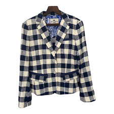 Etro Blue And Light Cream Cotton Check Jacket It46 Uk Size 14