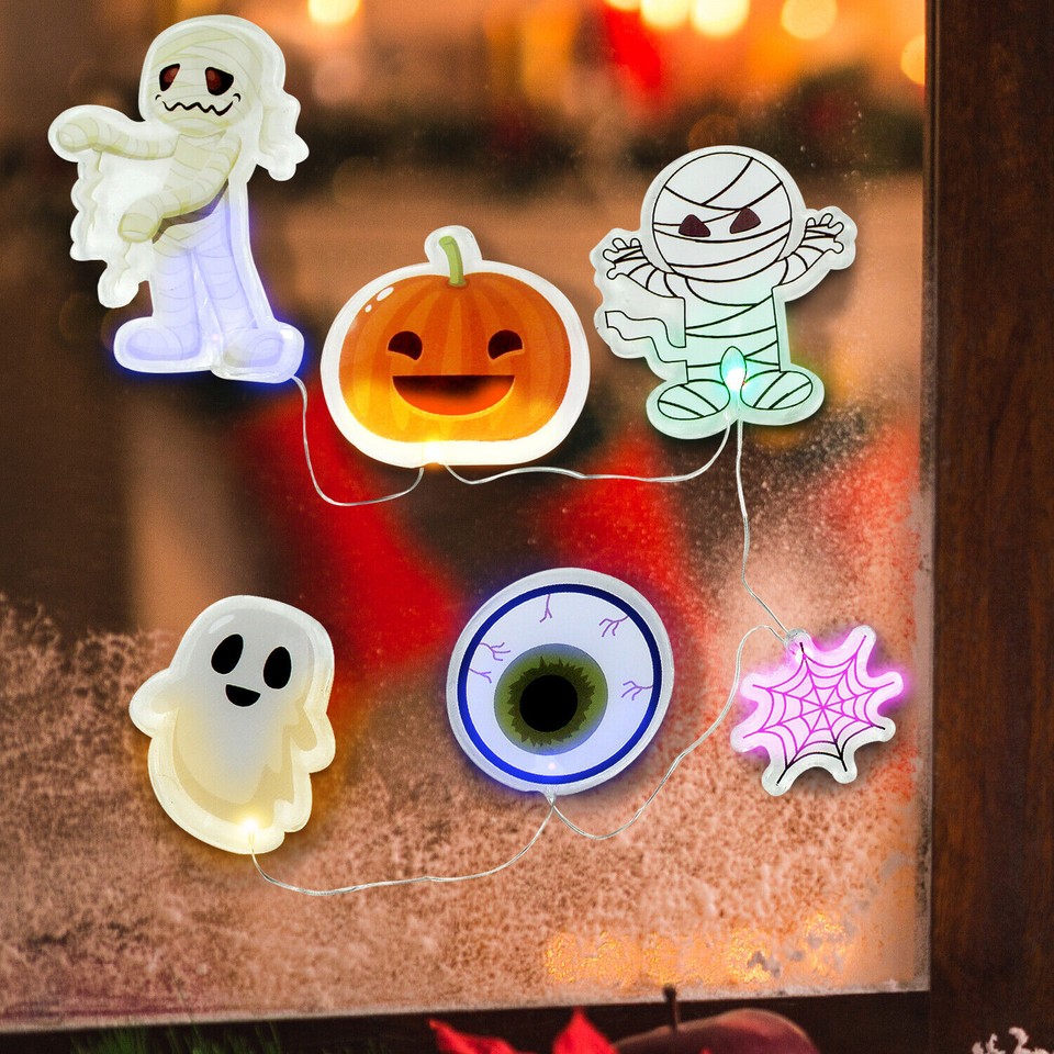 2 Sets Six Halloween String Lights Party LED Light Up Window Stickers ...
