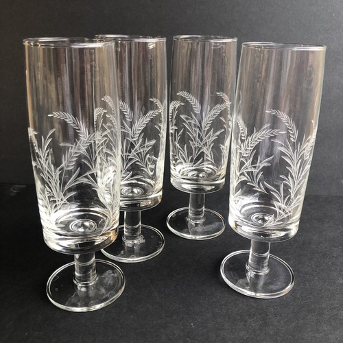 Vintage Fort Bord Saivo Crystal Etched Footed Parfait Champagne Glasses Set Of 4 - Picture 9 of 9