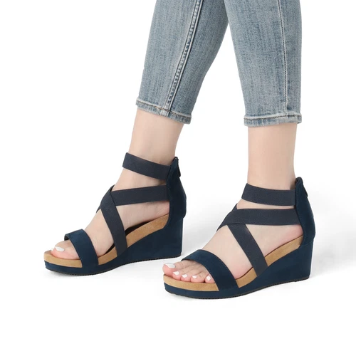 Women Casual Platform Wedge Sandals Open Toe Back Zipper Dress Shoes - Picture 19 of 28