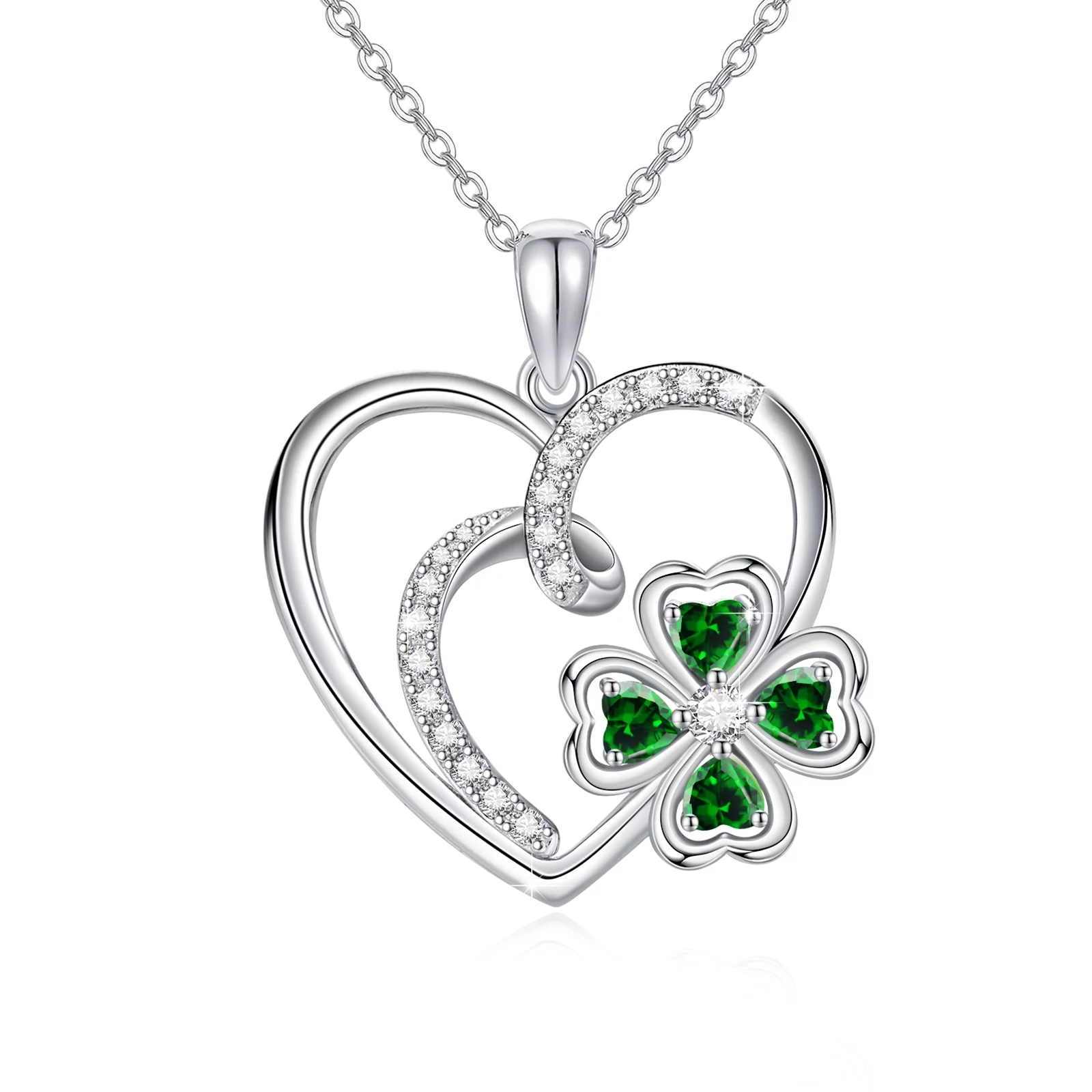 925 Sterling Silver 4 Leaf Clover Heart Pendant Necklace for Women