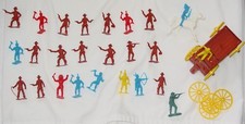 VINTAGE LOT OF 1960'S MARX MPC COWBOYS  INDIANS FIGURES, HORSE  WAGON  EXTRA