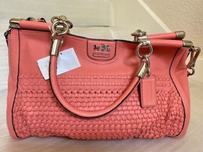 NWT Coach Madison Woven Carrie 23341 Salmon Leather Bag | eBay