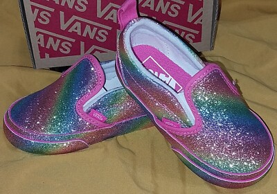Vans Glitter Rainglow Rainbow Youth Kids Sz Classic Slip On