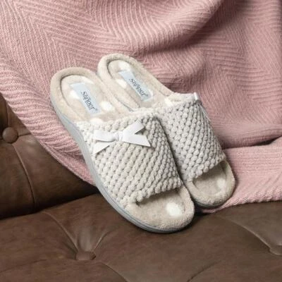 The Slipper Company Womens Slippers Grey Adults Ladies Mule Slip On Bow SIZE