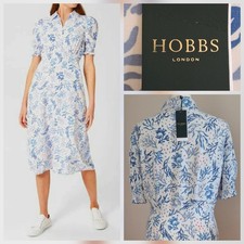 BNWT - HOBBS size 12 Elora Blue Coral Print Short Sleeve Midi Summer Tea Dress
