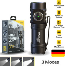 RABLEX LED Taschenlampe 500 Lumen USB-C kompakt wasserdicht Aluminium