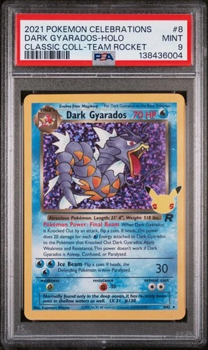 PSA 9 2021 POKEMON CELEBRATIONS TEAM ROCKET DARK GYARADOS HOLO B 8/82