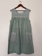 Vintage Blair Gingham Check Half Zip Sleeveless Housecoat Green Sz M