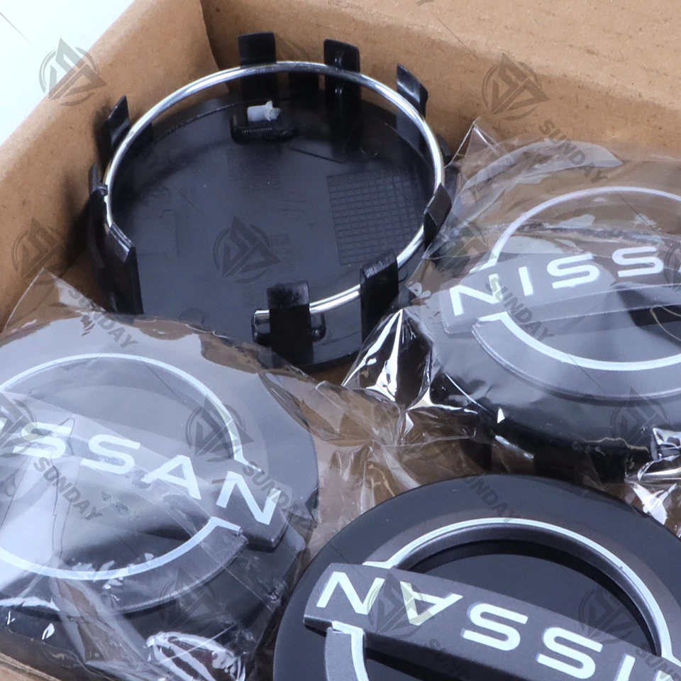 4PC 63mm For Kicks 2021-2024 Wheel Center Hub Caps Black Gloss 40342-6TA1A Foto 2 de 4