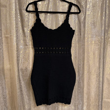 Guess Cassidy Black Crochet Open Knit Mini Bodycon Sleeveless Dress Medium