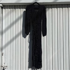 CHRISTY DAWN navy blue polka dot puff long sleeve midi wrap dress