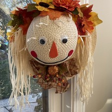 Thanksgiving Autumn Door Wreaths Scarecrow Head Wreath for Fall Decor Halloween