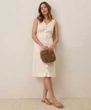 Pact Women's Canopy Linen Blend Bone Button-Front Dress Medium