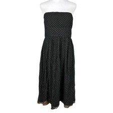 J. Crew 10 Black White Polka Dot Silk Chiffon Crinkle Textured Strapless Dress