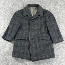 Vtg Santone Overcoat Boys 1960s Coat Jacket Grey Plaid Tweed Toddler With Cap