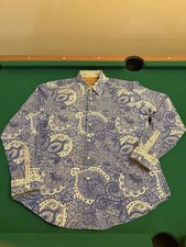 Robert Graham Shirt Men Extra Large Blue Paisley Geometric Flip Cuff Abstract